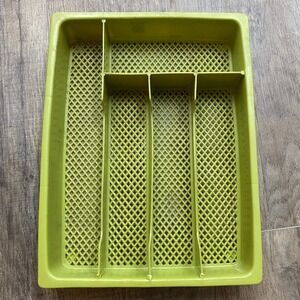 Vintage Avocado Green Plastic Silverware Drawer Organizer 5 Slot Utensil Tray